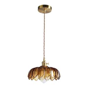 lot 25713 image: Pendant Lights Kitchen Island Amber Glass Hanging Light Fixture with Rotating Switch, E26 Base - Modern Lighting for Dining Room, Bedroom & Living Room - Retail $50