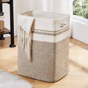 lot 25715 image: Laundry Hamper-Laundry Basket, Tall Cotton Storage Basket with Handles, Decorative Blanket Basket for Living Room, Collapsible Large Basket for Toys,Pillows,Clothes-16x13x22in-Yellow variegated - Retail $30