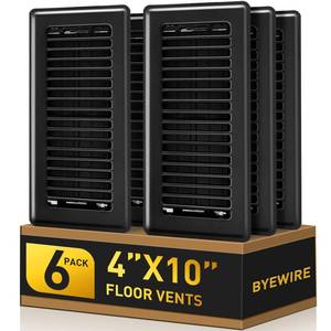 lot 25723 image: Floor Register 4x10, Floor Vent Covers for Home Floor, Sidewall, Heavy Duty Steel Walkable Floor Grates, Adjustable Air Vent Covers Rust Proof Finish, 4 x 10 Floor Vent, 6 Pack, Black - Retail $30