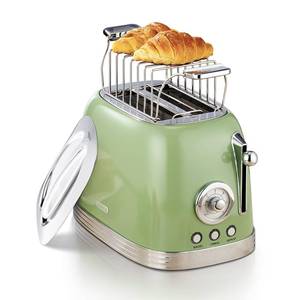 lot 25727 image: Green Cute Retro Toaster 2 Slice with 1.58 Wide Slots, with Stainless Steel Lid, with Warming Rack, Preheat, Defrost, Countdown Timer Display. 14 Dent on Top Right Side. - Retail $49