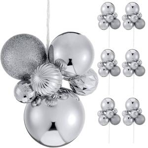 lot 25731 image: 6 Set 36 Pcs Christmas Ball Clusters 1.2-3.1in Christmas Tree Ball Ornaments on Wired Picks Decorations for Xmas Tree Wreath Garland Stairs Holiday Decor(Silver, Glossy) - Retail $22