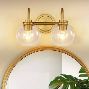 lot 25737 image: Gold Bathroom Light Fixtures 2 Light Vanity Lights Over Mirror with Clear Glass Lamps Shades Bathroom Wall Lamp for Mirror Kitchen Bedroom Hallway Living Room - Retail $46
