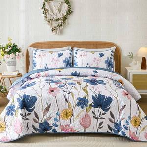 lot 25738 image: Queen Quilt Set, Dark Blue Floral Bedspread Soft Microfiber Lightweight Queen Size Quilt Bedding Sets Flower Coverlet for All Season(Queen, 96x90) - Retail $38