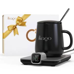 lot 25748 image: Coffee Mug Warmer & iKago Mug Set, Accurate Temperature Control Smart Heated Mug for Desk, Electric Coffee Warmer with Auto Shut Off & Real-Time Temp Display, Gifts for Men Women, 15oz Ceramic Mug - Retail $60
