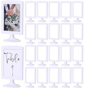 lot 25749 image: 20 Pack Double Sided Standing Picture Frame 4x6 Plastic Photo Frame Bulk White Picture Display Holder Stand for Table Number, Menu, Wedding, Christmas - Retail $43