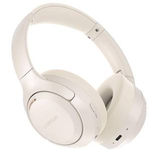 lot 25753 image: QC60 Hybrid Active Noise Cancelling Headphones, Wireless Over Ear Bluetooth Headsets with mic,100H Playtime 3 EQ Mode Deep Bass, Memory Earmuffs for Travel Home Office(Beige White) - Retail $37