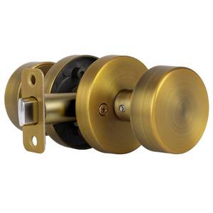 lot 25763 image: Antique Brass Passage Door Knobs Interior, Old Style Round Door Knob Antique Door Handle for Hallway Pantry Closet Door Knob - Retail $36