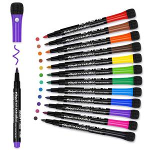 lot 25776 image: Magnetic Dry Erase Markers Fine 12 Colors Erasable Whiteboard Markers Fine Point with Eraser Cap, Low Odor White Board Dry Erase Pens Fine Tip for Kids & Teachers, Home, Office and School Supplies - Retail $7