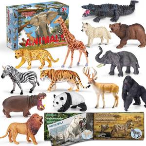 lot 25786 image: 8 Pack Wild Animal Toys with Educational Booklet and Gift Box, Realistic Safari Animals Figures for Kids, Plastic Zoo Animals Figurines for Toddler Ages 1-3, Jungle Birthday Party Favor for Boy Girl (ONLY 8) - Retail $17