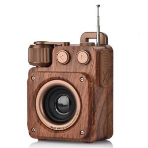 lot 25792 image: Retro Bluetooth Speaker with FM Radio, Wireless, Stereo Sound, Bluetooth 5.1, USB-C, Bass, AUX & TF-Card Input, Portable for Home, Office, Travel, Gift Ideas, Brown - Retail $40