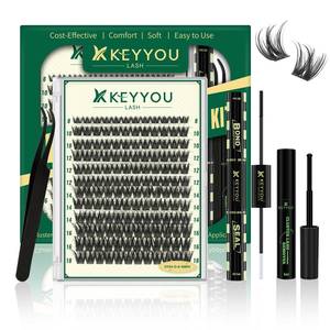 lot 25799 image: Lash Clusters Kit Volume 144pcs 8-18MIX Lash Extension Kit Thick Lash Clusters D curl with Bond and Seal, Remover, Applicators for DIY Thin Band Eyelash Clusters at Home (KY04 Kit) - Retail $14