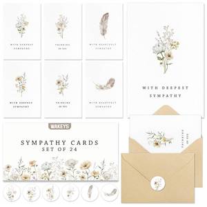 lot 25801 image: 24 Pcs Sympathy Cards with Envelopes, Bulk Condolence Cards with Thoughtful Messages with Adhesive Envelopes and Stickers, 6 Unique Designs - Retail $12