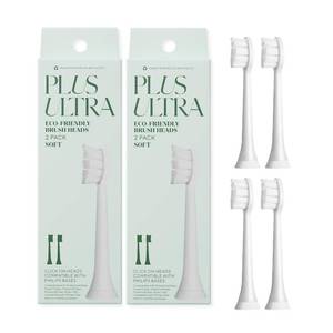 lot 25802 image: Plus Ultra Eco Friendly Toothbrush Replacement Heads 4 Pack  Designed for Sonic Powered Electric Toothbrushes  Made with Recycled Plastic  Soft Toothbrush for Sensitive Teeth - Retail $30