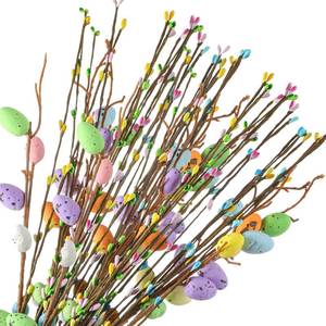 lot 25810 image: 26 Pcs Artificial Easter Spray Vine with Pastel Eggs and Berries Floral Stems Decorations Easter Egg Twig Branches Picks for Floral Arrangement Centerpieces Craft Wreath Making Home Decor - Retail $15