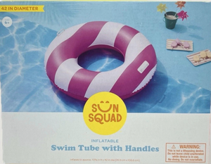 lot 42355 image: Sun Squad 42 Pink and White Stripe Inflatable Pool with Handles