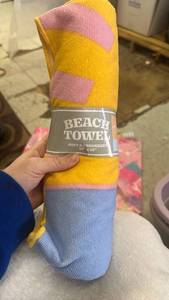 lot 42458 image: Soft & Absorbant Beach Towel - Yellow, Pink and Blue Stripes