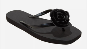lot 42523 image: Shade & Shore Womens Black Rosie Rosette Thong Flip Flop Sandals Size 10