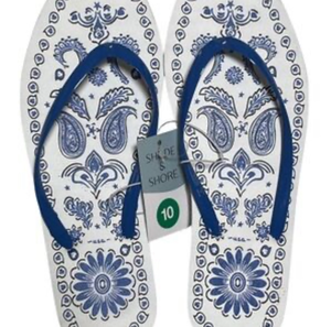 lot 43228 image: These are a size 9.  Shade & Shore Blue Paisley Flip Flops