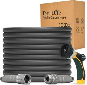 TheFitLife Garden Hose 50 FT Water Hose with Nozzle and Metal Fittings