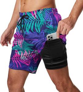 lot 55656 image: Mens Quick-Dry Swimming Trunks 7 Inch with Compression Liner 2 in 1 Beach Swim Board Shorts with Pockets