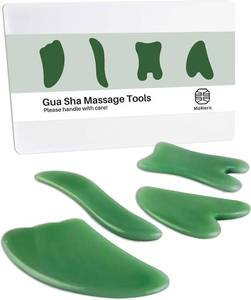 lot 55776 image: MoHern Gua Sha Massage Tools, 4 Pcs Gua Sha Tools of Multi-Shapes, Guasha Scraping Massage Tools for Face and Body (Dark Green)