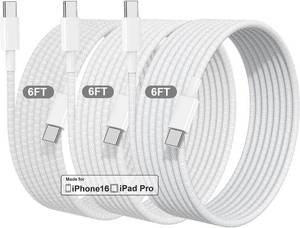 lot 55786 image: MFi Certified USB C to USB C for iPhone 16 Fast Charger, 3Pack 60W 6FT Long Power Cord Woven Fast USBC Charger Screen Data Sync for iPhone 1615Pro MaxVision ProMacBookiPadAirpodsSamsung Galaxy