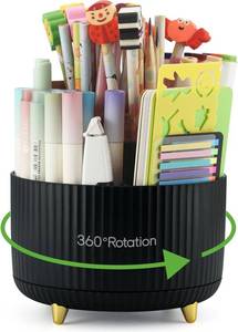 lot 55817 image: Pencil Holder, 360 Degree Rotating Pen Organizer for Desk, Cute Spinning Desk Organizer Makeup Brush Holder, 5 Slots Pen Cup Pencil Cups for School, Office, Home - Black