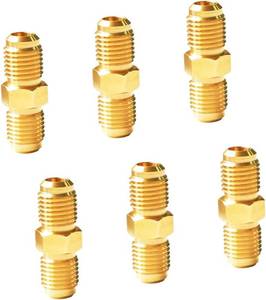 lot 55824 image: HQMPC Brass Flare Fitting Gas Connector Gas Adapter Union Bras Tube Coupler Brass Pipe Flared Fitting 14 FlareX14 Flared 6Pcs
