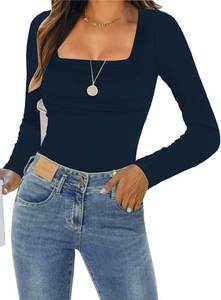 lot 55835 image: Womens Long Sleeve Shirts 2025 Sexy Ruched Square Neck Tops Trendy Double Lined Fitted Top Blouses Outfits