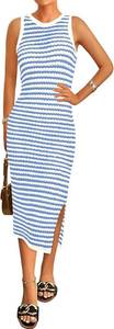 lot 55844 image: LG Zenlonr Womens Sleeveless Summer Dresses 2025 Casual Crochet Knit Sundress Striped Long Tank Dress Beach Slip Dress