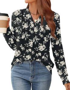 lot 55854 image: AKEWEI Nice Feminine V-Neck Shoulder Pleats Fashion Tops Fall and Winter Months Versatile Shirts Dressy Casual S-2XL