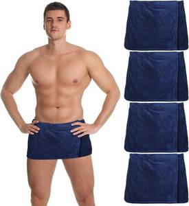lot 55862 image: Mixweer 4 Pcs Mens Wearable Bath Towel Wrap Short Pants 11.81 Mens Towel Shower Wrap with Closure for Bathroom Shower Spa Gym(Dark Blue,Coral Fleece)