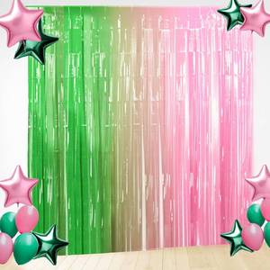 lot 55880 image: Witch Party Decorations 3.28 x 6.56 ft Pink and Green Tinsel Foil Fringe Curtains Witch Birthday Party Supplies Movie Party Backdrop for Baby Shower Decorations Photo Props(5 Pcs)
