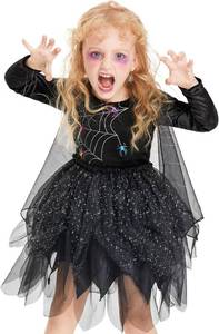 lot 55891 image: IKALI Girls Black Spider Witch Costume Kids Toddlers Child Halloween Black Witch Dress
