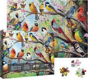 lot 55895 image: Beautiful Bird Flower Butterfly Puzzles for Adults 1000 Pieces, Colorful Garden Parrot Animal Jigsaw Puzzle, Impossible Spring Art Puzzles