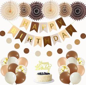 lot 55900 image: Birthday Party Decoration, Happy Birthday Banner with Paper Fans Bunting Flag Tissue Balloon for Girl Women Bday Party Supplies Anniversary Decoration (Brown)