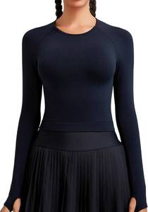 lot 55928 image: RUNNING GIRL Long Sleeve Workout Tops for Women Soft Crew Neck Basic Tight Cropped Top Casual Seamless Shirt
