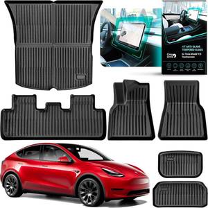 lot 55937 image: Floor Mats Set for Tesla Model Y 5-Seater 2020-2023 - Custom Fit Premium Interior and Cargo Liners Accessories - All Weather - Model Y Screen Protector Included