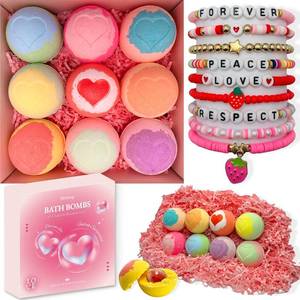 lot 65780 image: Bath Bombs for Kids with Surprise Inside, 9 Heart Imprint Kids Bath Bombs for Girls, Toddler Bath Bomb with Bracelets Inside, 3 4 5 6 7 8 Year Old Girl Birthday Gifts Christmas Stocking Stuffers