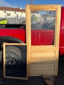lot 2 image: Wood Door With Glass Window - InterChangeable Screen Insert - 78 x 3 - Contains blemishes see images