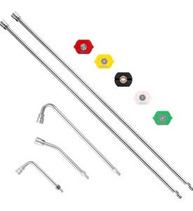 lot 164 image: M MINGLE Pressure Washer Extension Wand - 120 Upgrade Power Washer Lance - Pressure Washer Accessories with 5 Nozzle Tips - 30°90°120° Curved Rod, 14 Quick Connect