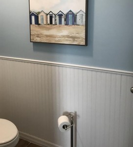 lot 123 image: Bundle of 4 Nickel Gap Beadboard Planks 14 in. x 7 in. x 8 ft. Cape Cod - not perfect sm blemishes on some pieces