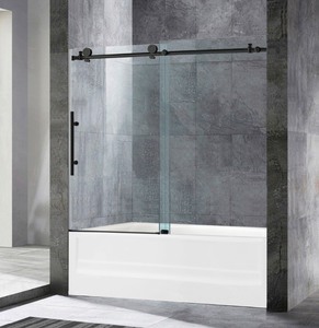 WOODBRIDGE Frameless Bathtub Shower Doors 56-60" Width x 62"Height with 3/8"(10mm) Clear Tempered Glass in Matte Black Finish,MSDC6062-MBL *Retails $789* - no box