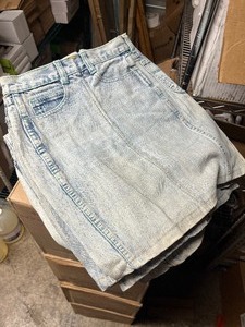 lot 279 image: Bundle of 10 UpCycled Denim Jean Skirts - Different Washes and Styles - Small Sizing , be creative