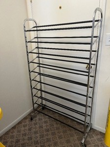 lot 15 image: Large Rolling Shoe Rack - Great Display or Storage Piece - Solid built - Assembled 5.5 , 10 Racks