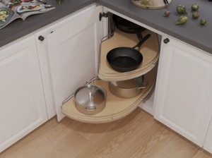 lot 8 image: Cornerstone Maxx 2 Tray Blind Corner Swing-Out Organizer for Left Hinged Doors, Scalea, Min Opening W 21 Face Frame  22-18 Frameless, Inst H 25-916 to 33-316, Platinum  Maple - TRAYS ONLY, Hardware sold separately