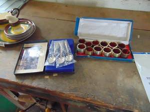 lot 2704 image: Silver Plate Napkin Rings and President Spoons