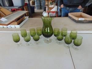 MCM Green Pitcher and Stemwares