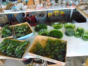 lot 3073 image: Very Large Selection of Green Coin Glass Dishware