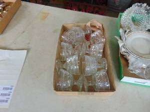 lot 3083 image: 2 Flats of Clear Glass Stemware - Plates - Dishes